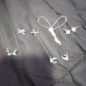 Silver-Tone Turquoise Stud Earrings Set - Women Jewelry